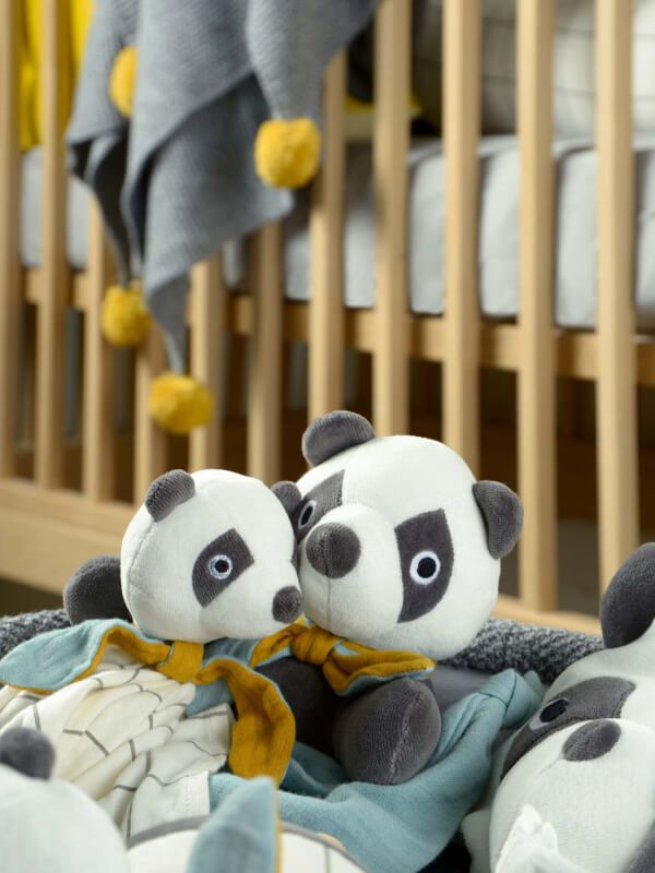 Jucărie pentru prindere suzetă Panda, bumbac organic